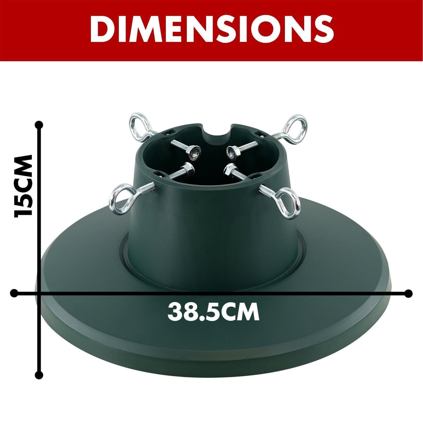 Green plastic Christmas tree stand dimensions and sizes