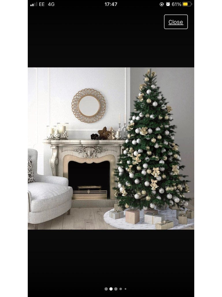 Christmas tree skirts in festive designs, adding a decorative touch to holiday tree displays and concealing tree stands.