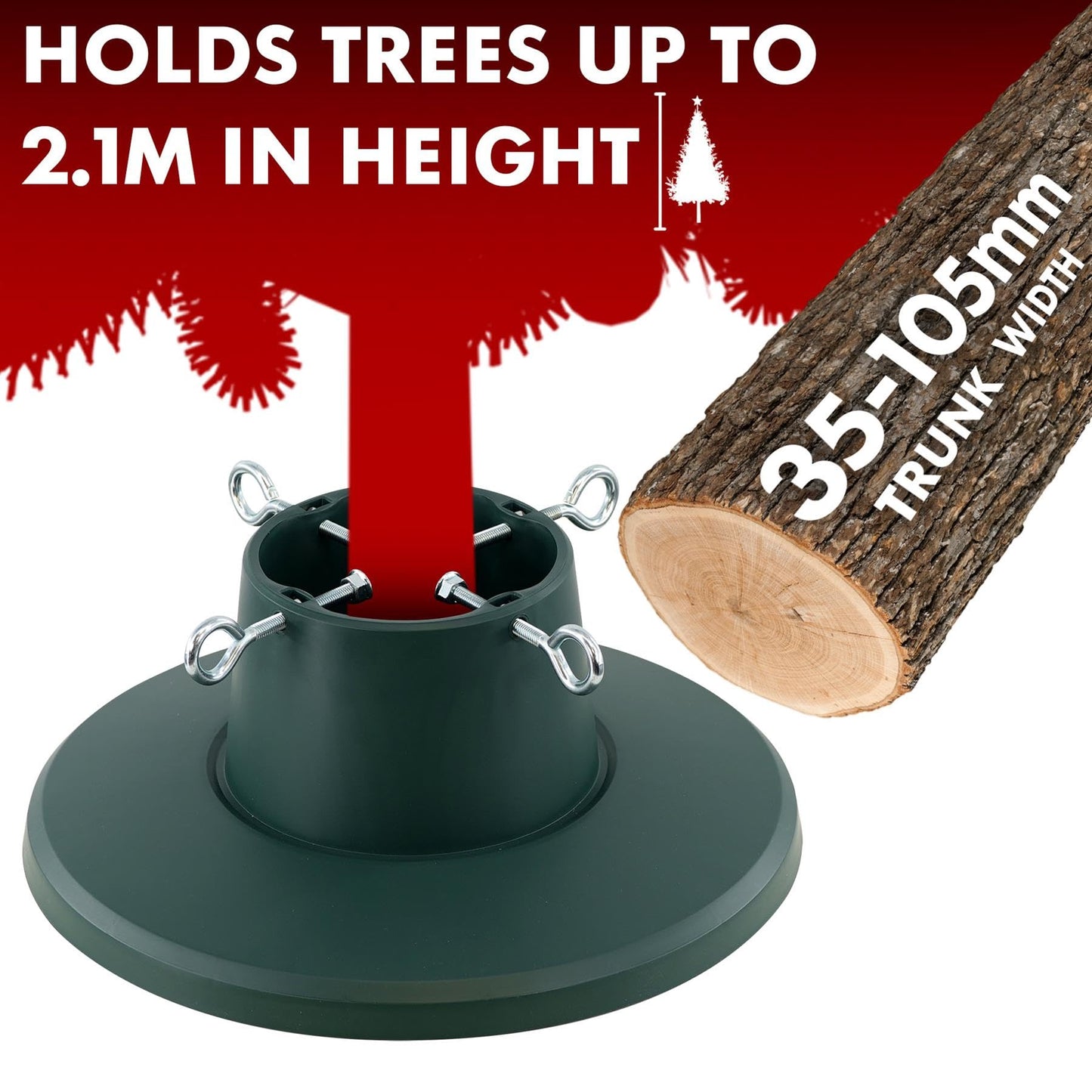 Christmas Tree Stand for Real Trees - Adjustable Trunk Diameter 3.5-10.5cm, Max Tree Height 2.1m, Water Tank 1.6L - Xmas Tree Stand Christmas Tree Base Real Xmas Tree Base Christmas Tree Holder